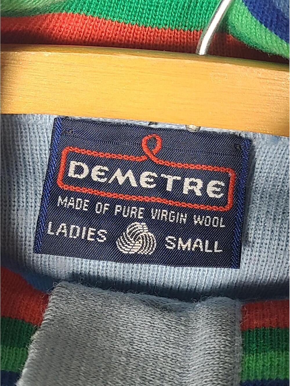 Vtg 70s Ski Sweater Demetre 100% Wool Knit Rainbow Stripe Women’s Small Snow - Picture 4 of 12